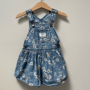 Jean overall dress with flower print, 18 months, EUC